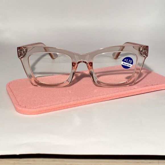 1283 Gretchen Reading Glasses 1.75 Square Clear  Pink Frames Oversize NWT - Picture 2 of 9